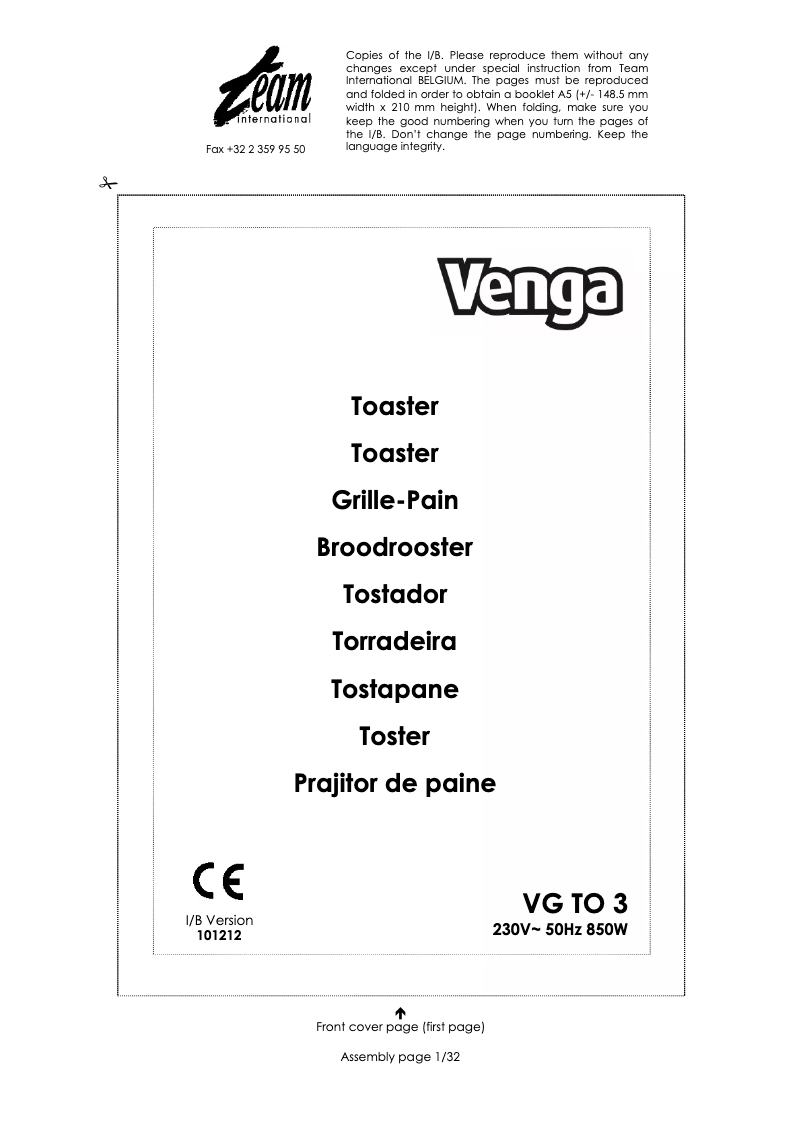 Página 1 del manual Manual de usuario Venga VG TO 3