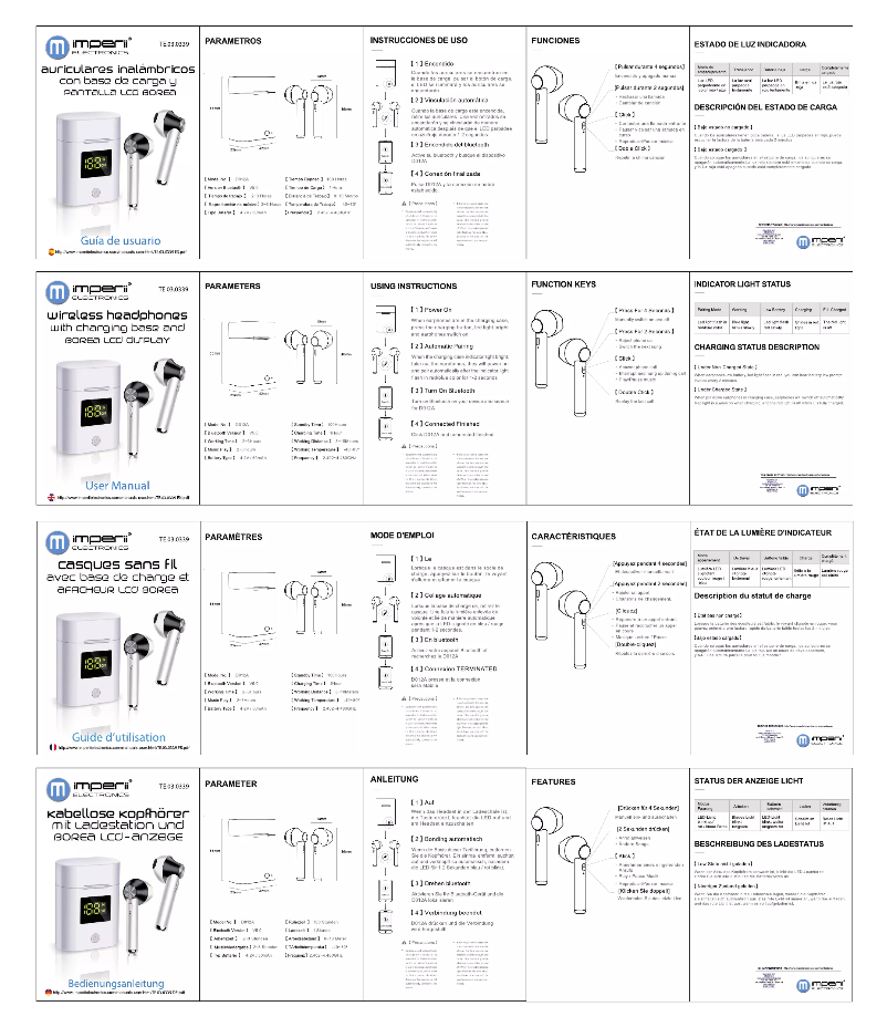 Page n°1 - Manuel utilisateur Imperii Electronics TE.03.0339.29