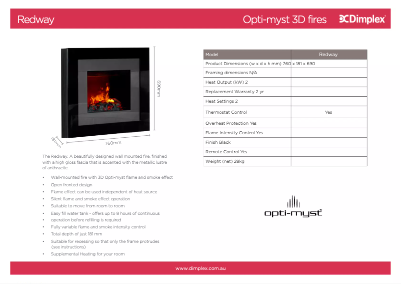 Página 1 del manual Ficha técnica Dimplex Redway
