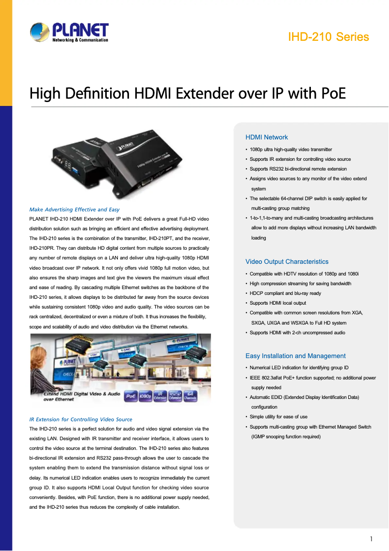 Página 1 del manual Ficha técnica Planet IHD-210PT