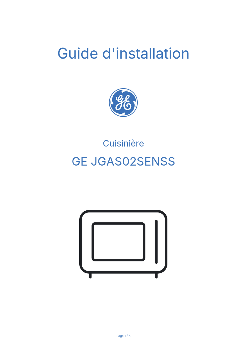 Page n°1 - Guide d'installation GE JGAS02SENSS