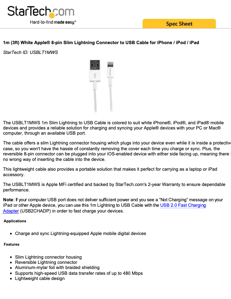 Página 1 del manual Folleto StarTech.com USBLT1MWS