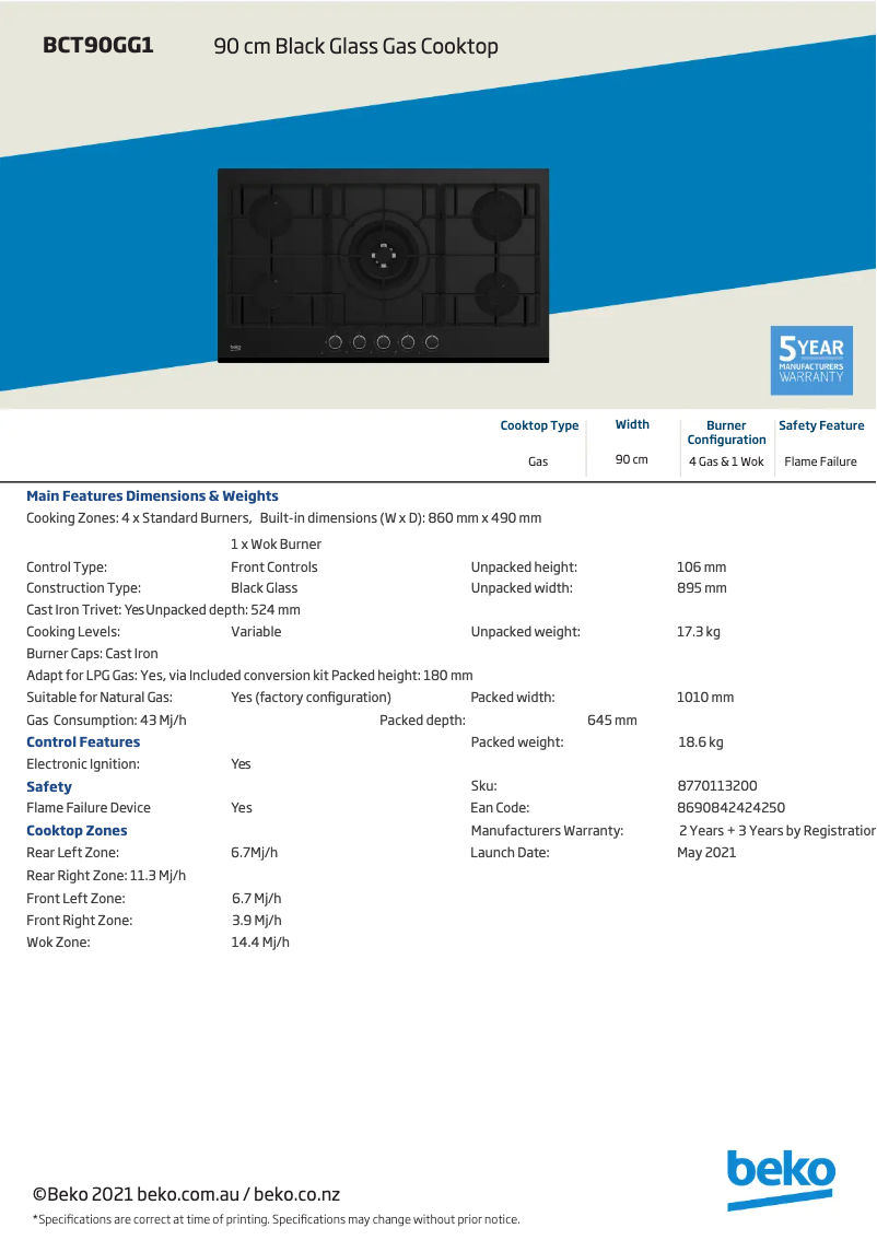 Image de la première page du manuel de l'appareil BCT90GG1