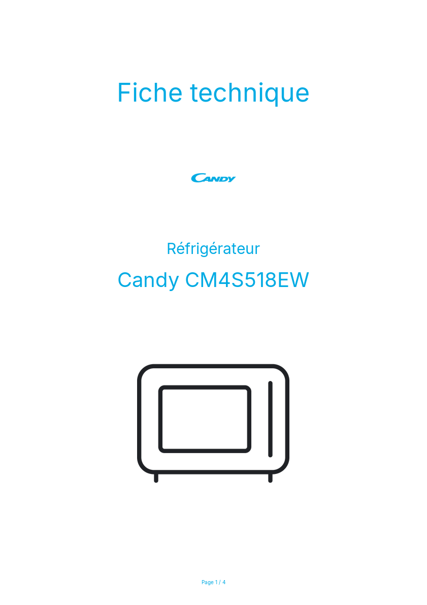 Page n°1 - Fiche technique Candy CM4S518EW