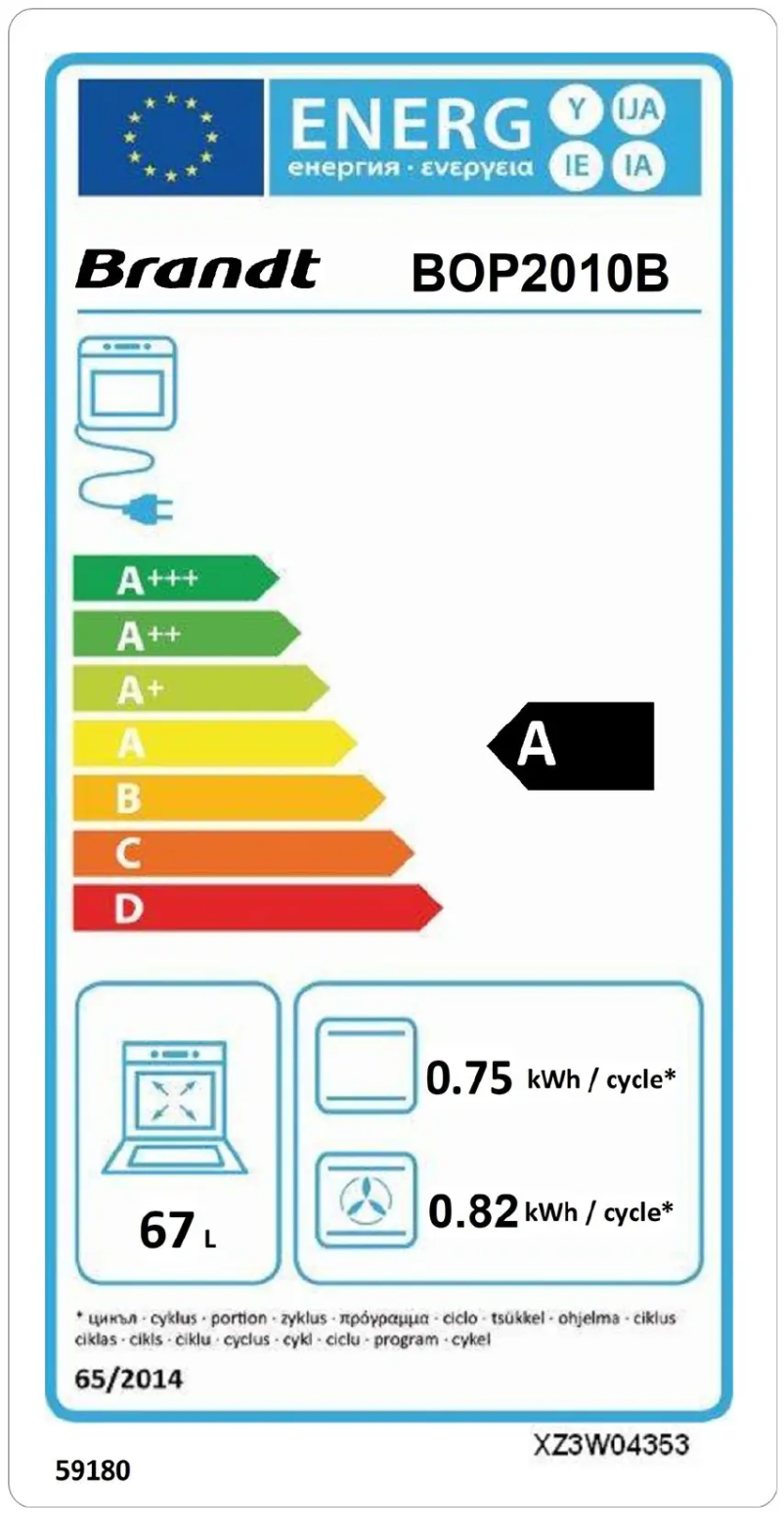 Page 1 de la notice Label énergétique Brandt BOP2010B