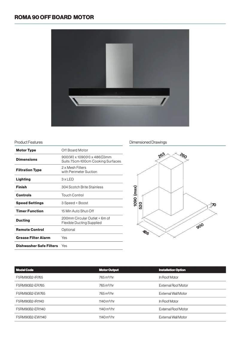 Page 1 de la notice Fiche technique Falmec F5RM90B2-EW1140