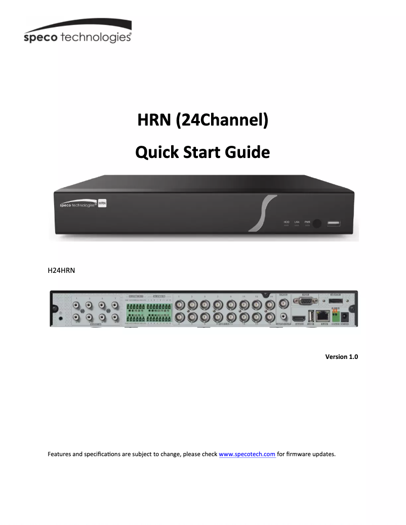 Página 1 del manual Guía de inicio rápido Speco Technologies H24HRN