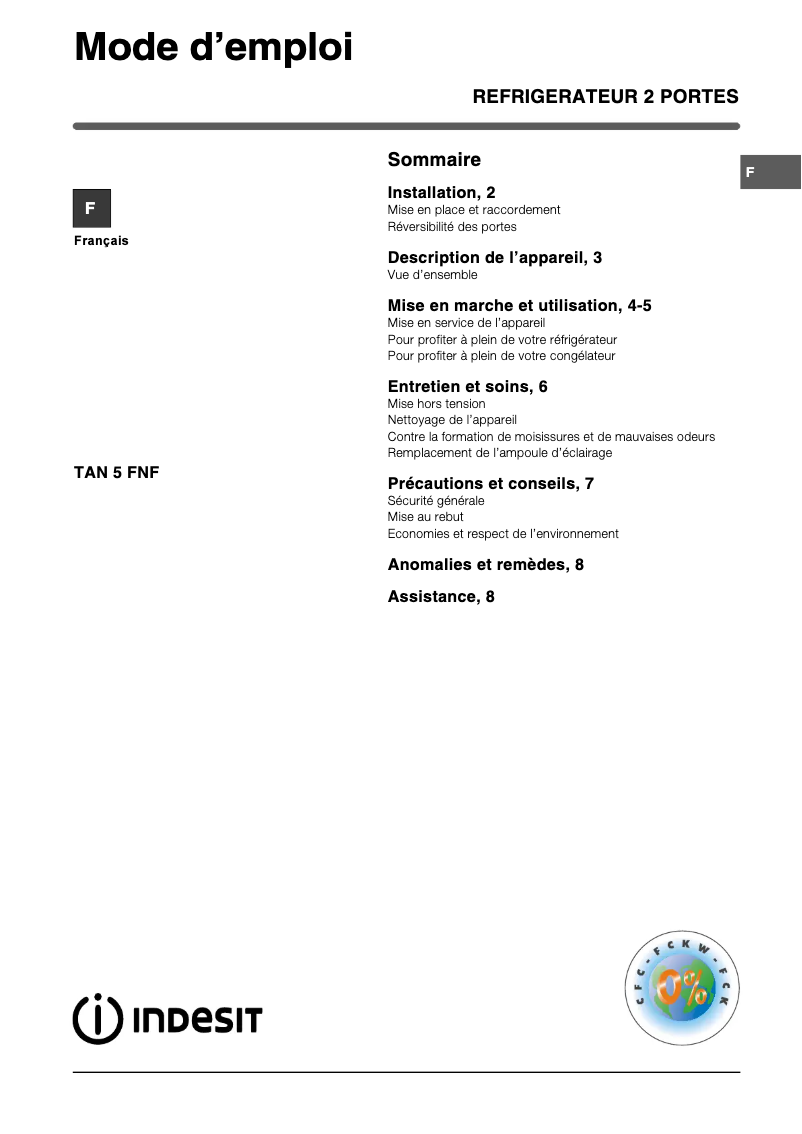 Image de la première page du manuel de l'appareil TAN 5 FNF (FR)