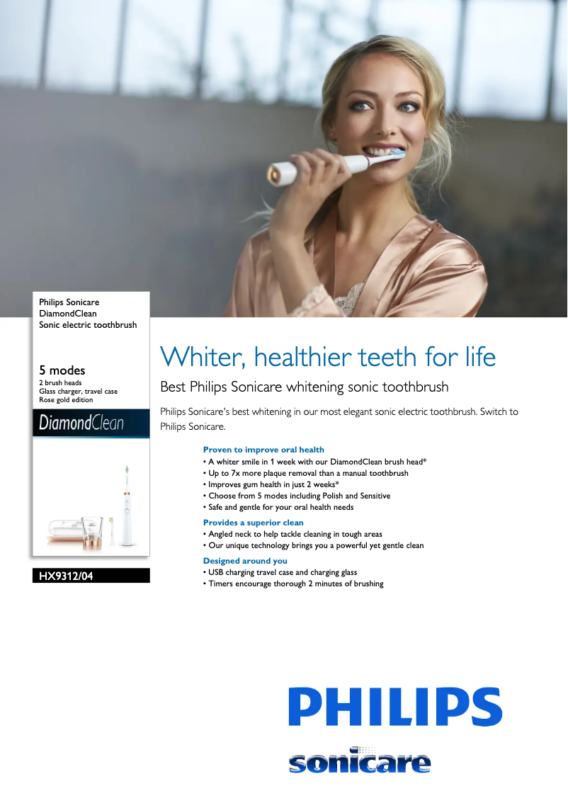 Page 1 de la notice Fiche technique Philips Sonicare DiamondClean HX9312