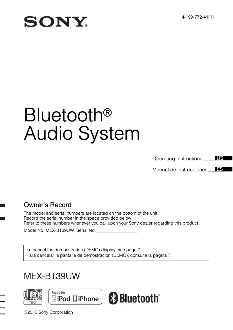 Image de la première page du manuel de l'appareil MEX-BT39UW