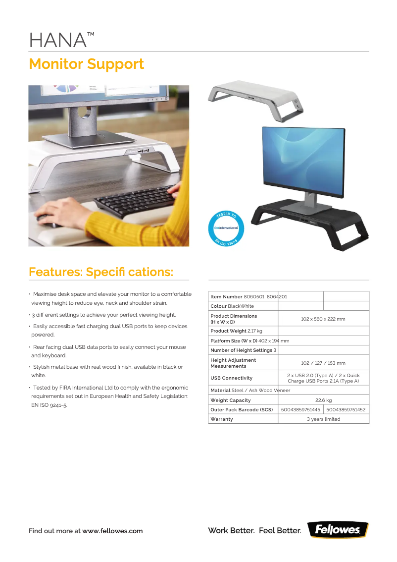 Page n°1 - Fiche technique Fellowes Hana