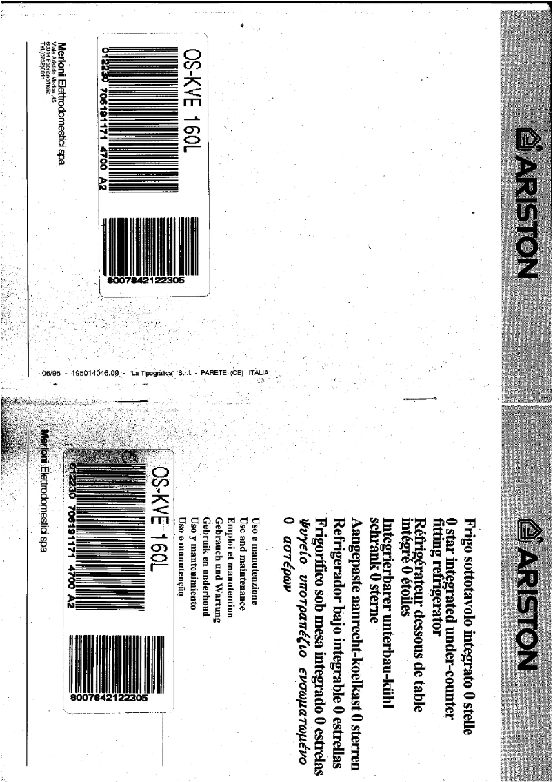 Page n°1 - Manuel utilisateur Ariston Thermo OSKVE 160 L