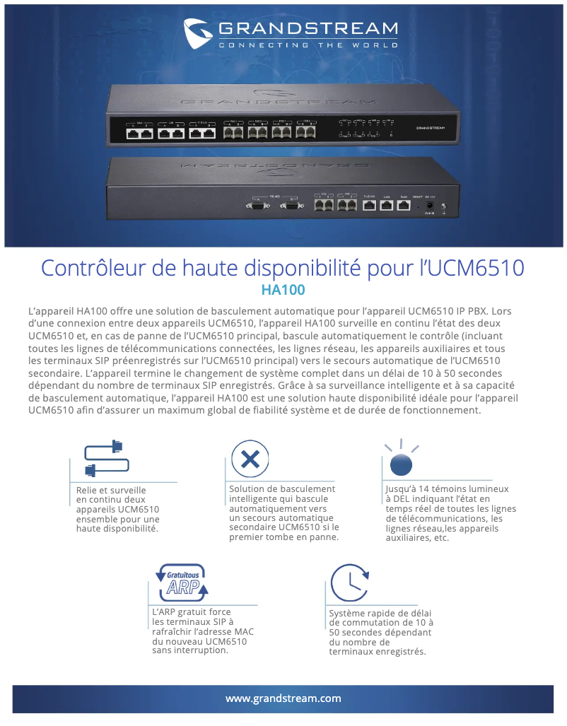 Page 1 de la notice Fiche technique Grandstream HA100