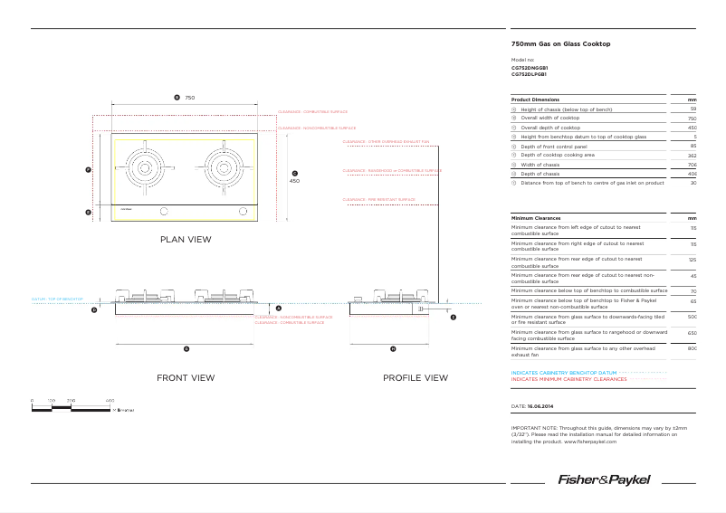 Page 1 de la notice Fiche technique Fisher & Paykel CG752DTGGB1