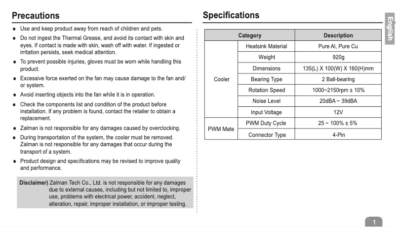 Página 1 del manual Manual de usuario Zalman CNPS10X Extreme
