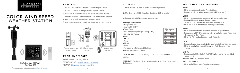Page n°1 - Guide de démarrage rapide La Crosse Technology 327-1417V2