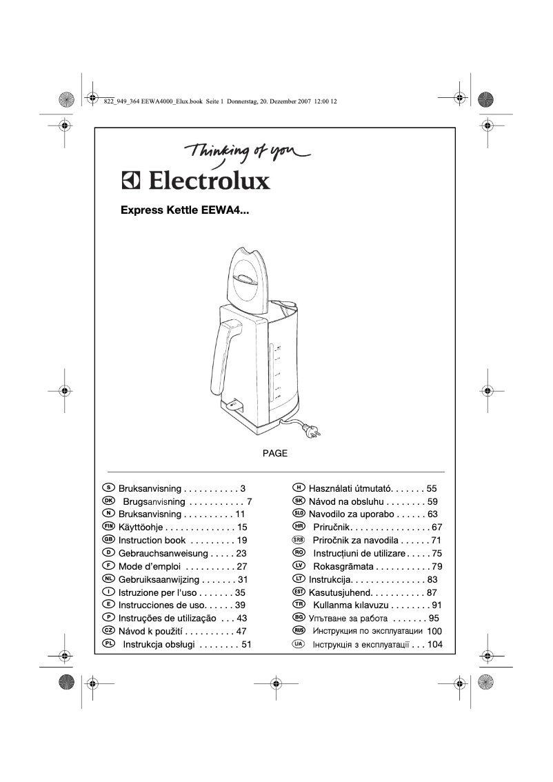 Page 1 de la notice Manuel utilisateur Electrolux EEWA 4040
