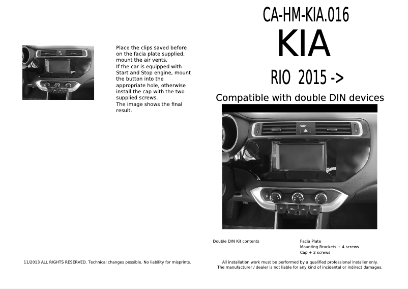 Page n°1 - Manuel utilisateur Pioneer CA-HM-KIA.016