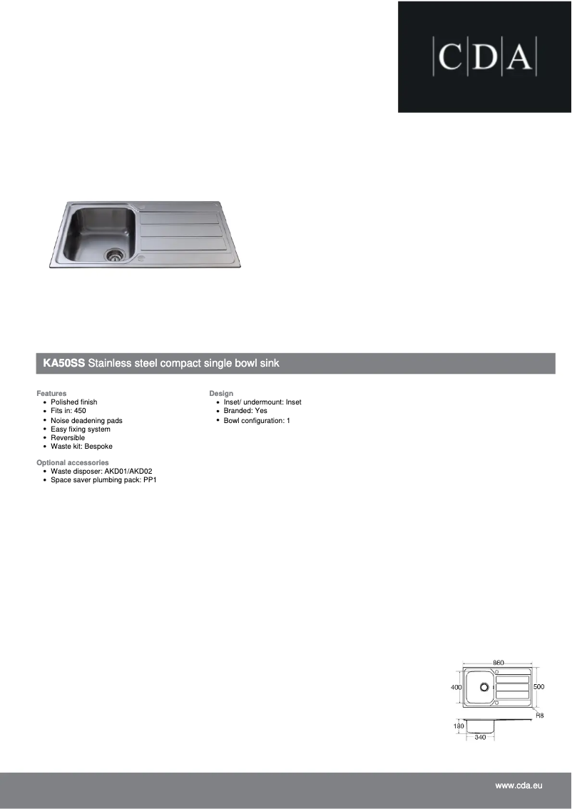 Page 1 de la notice Fiche technique CDA KA50SS