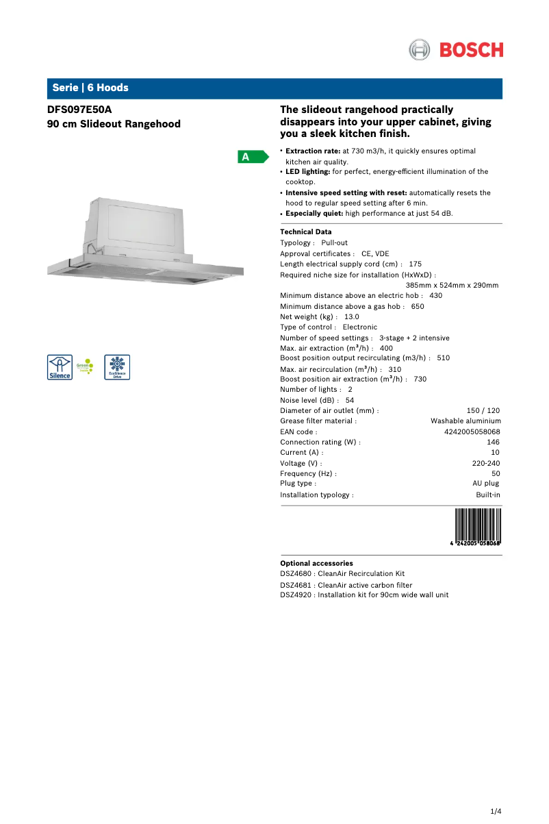 Página 1 del manual Ficha técnica Bosch DFS097E50A