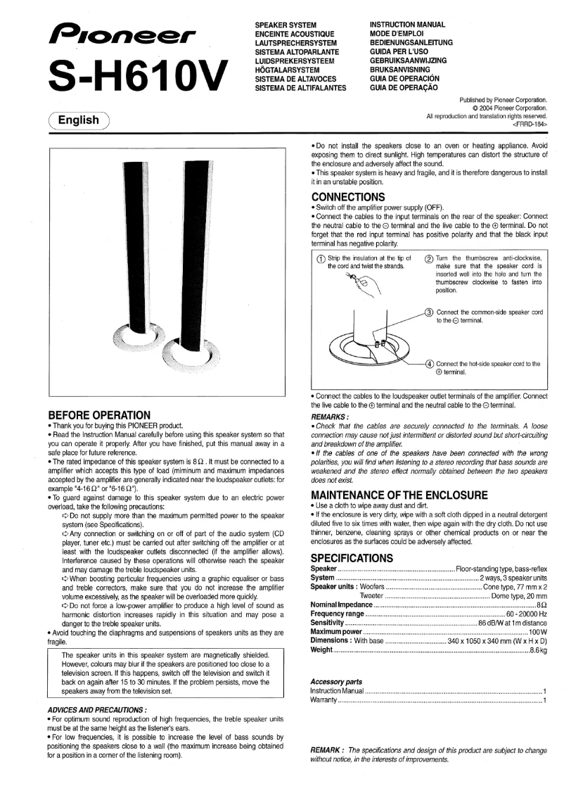Page n°1 - Manuel utilisateur Pioneer S-H610V