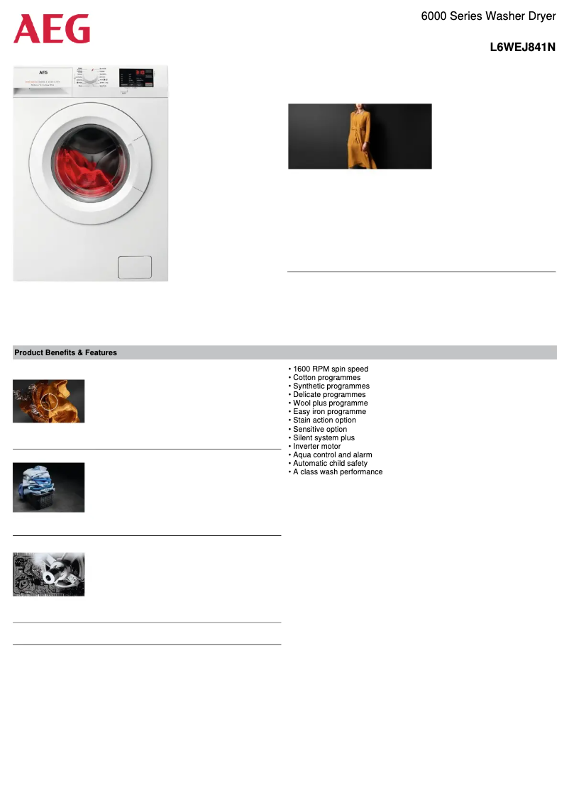 Page n°1 - Fiche technique AEG L6WEJ841N