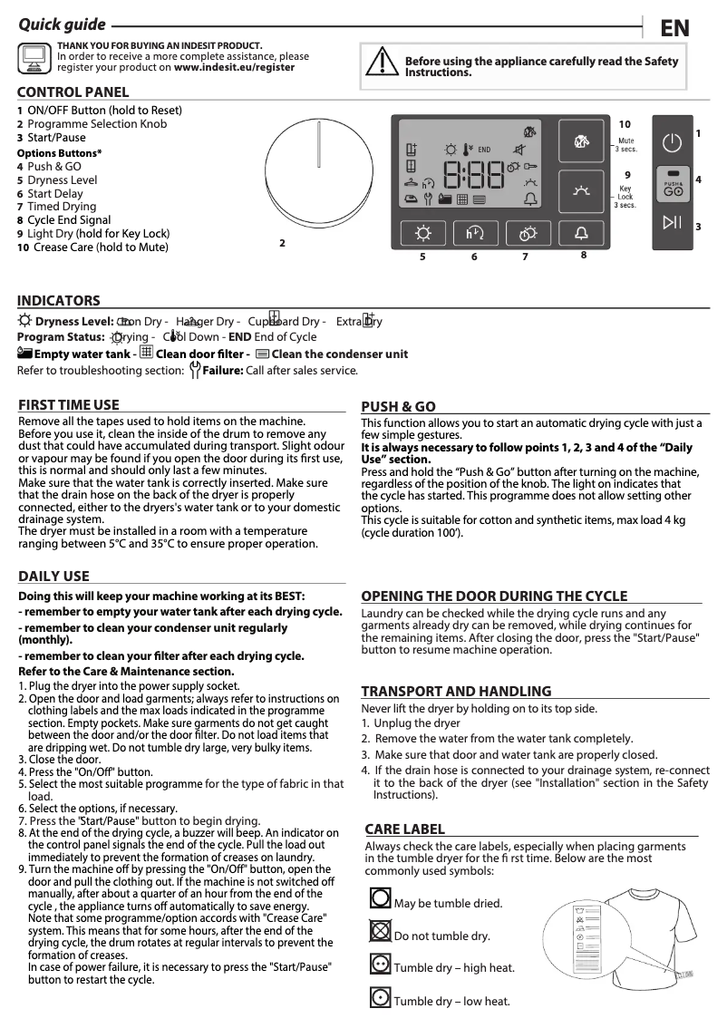 Page n°1 - Manuel utilisateur Hotpoint I3 D81B UK