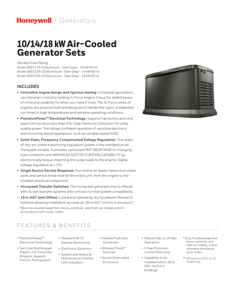 Page n°1 - Fiche technique Honeywell 7179