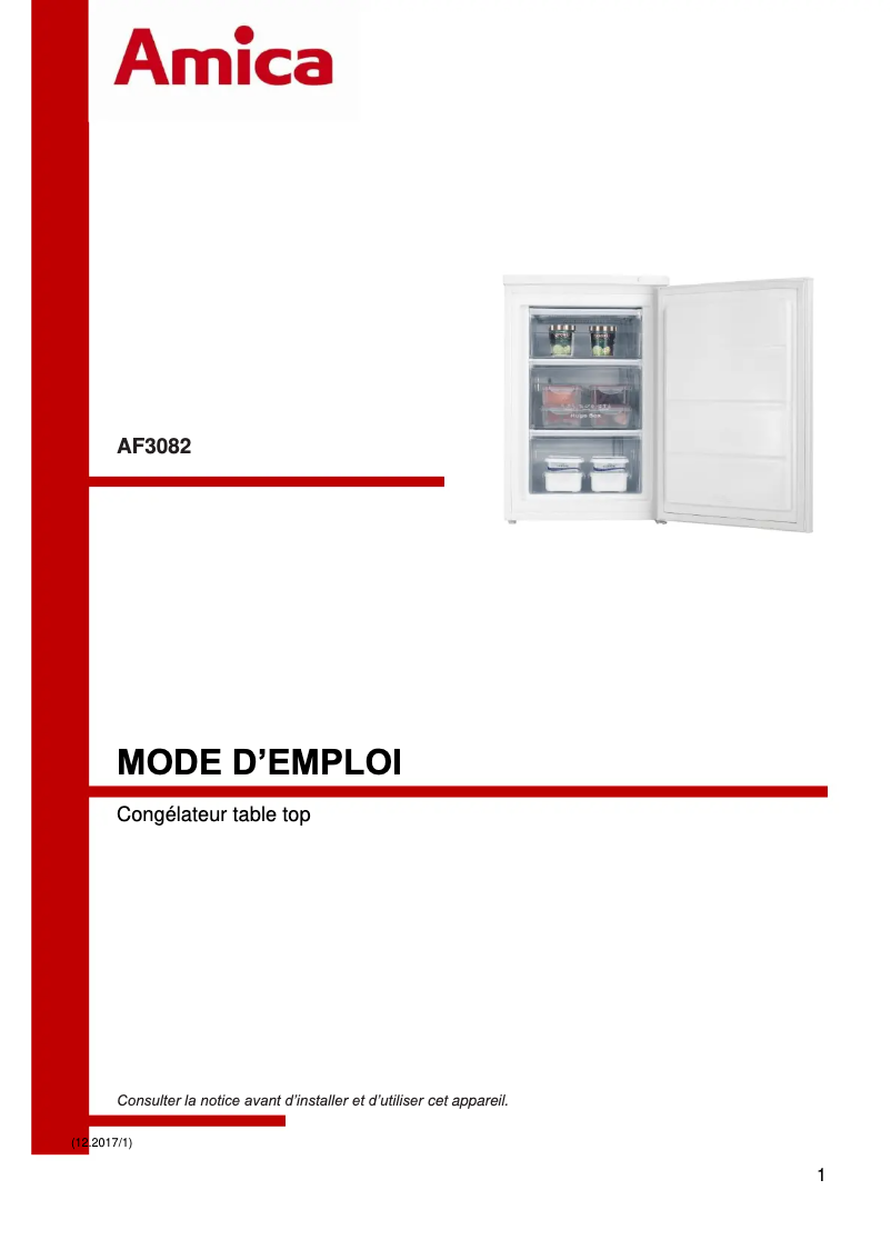 Page 1 de la notice Manuel utilisateur Amica AF3082