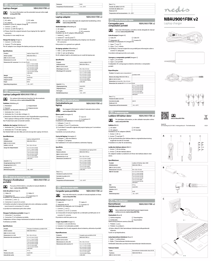 Page 1 de la notice Manuel utilisateur Nedis NBAU9001FBK