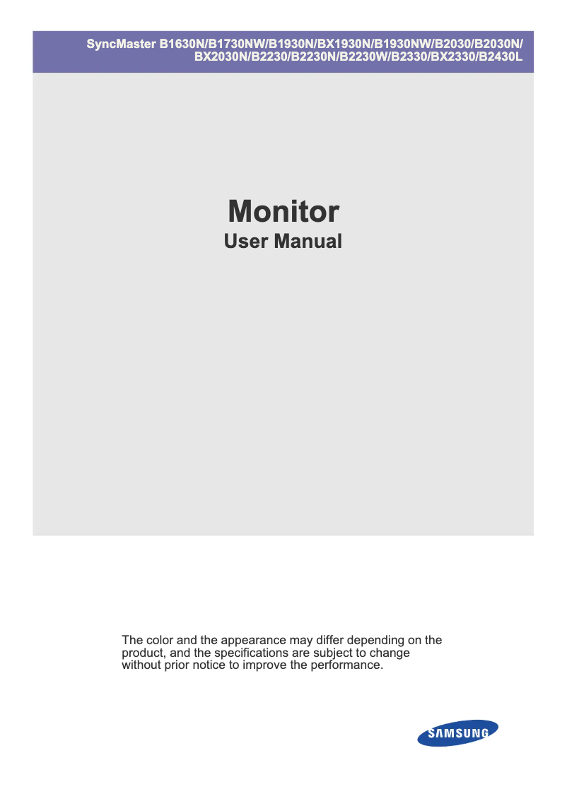 Page 1 de la notice Manuel utilisateur Samsung SyncMaster B2030N