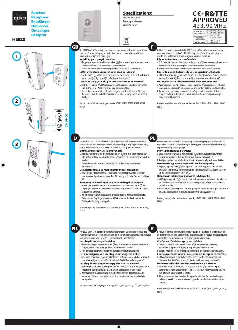 Página 1 del manual Manual de usuario Elro HE820