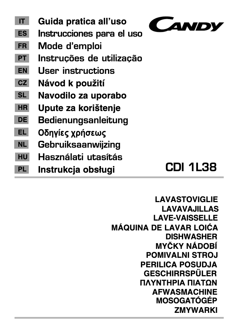 Page 1 de la notice Manuel utilisateur Candy CDI 1L38