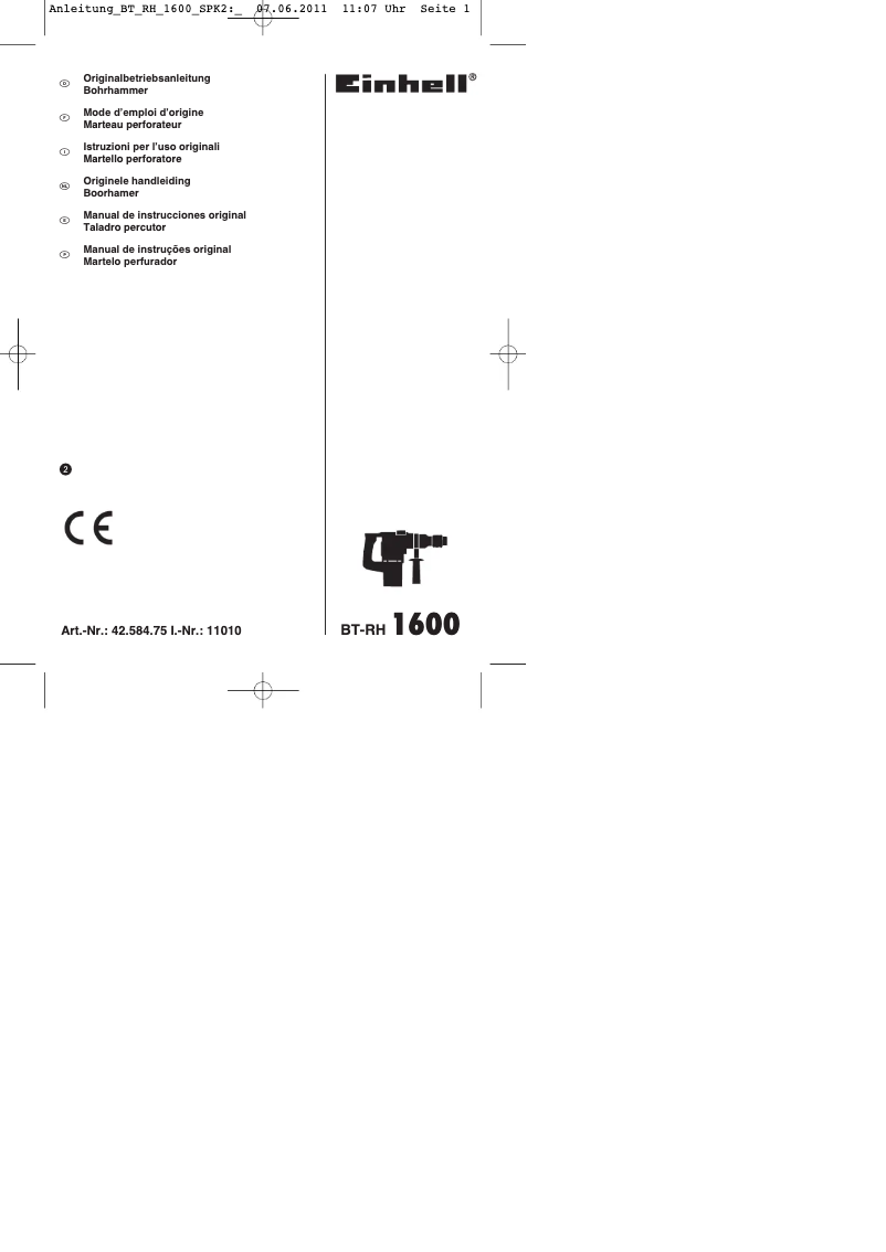 Page 1 of the manual Instruction Manual Einhell BT-RH 1600