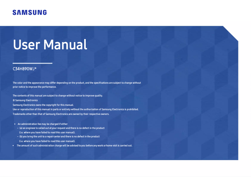 Page 1 de la notice Manuel utilisateur Samsung C34H890WJW