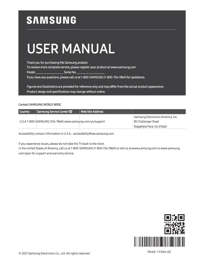 Page 1 de la notice Manuel utilisateur Samsung QN85LS03A