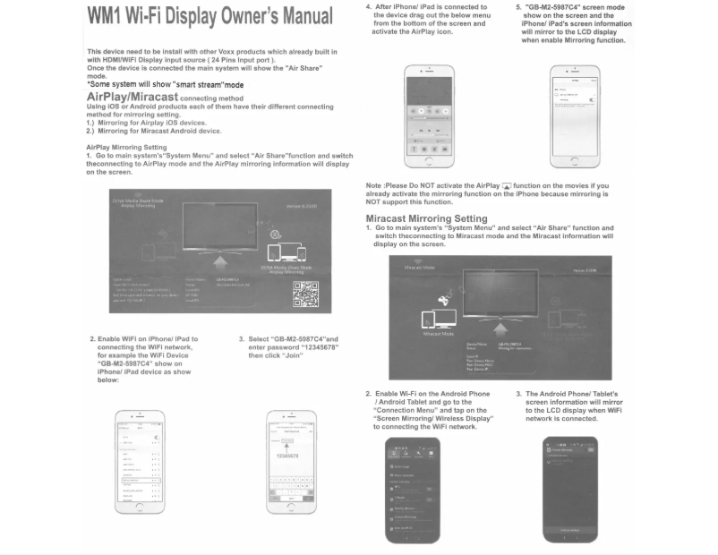 Page 1 de la notice Manuel utilisateur audiovox WM1