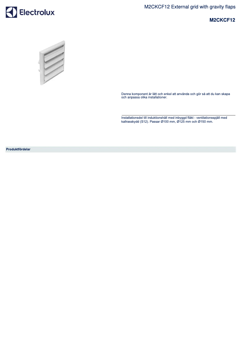 Page 1 de la notice Fiche technique Electrolux M2CKCF12