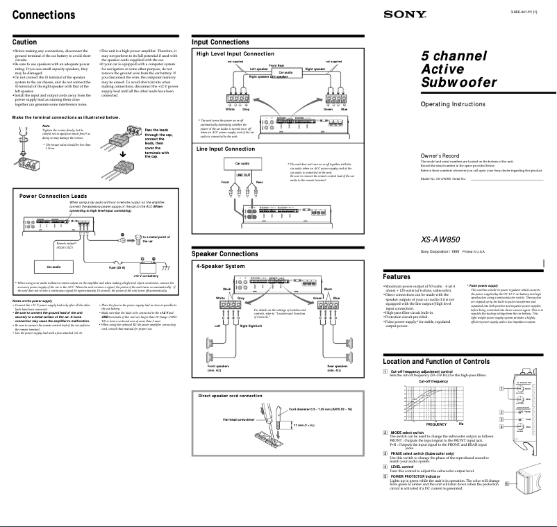 Page 1 de la notice Manuel utilisateur Sony XS-AW850