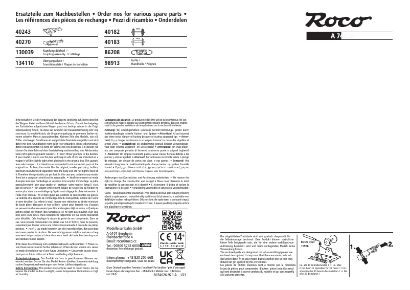 Page n°1 - Manuel utilisateur Roco 74026
