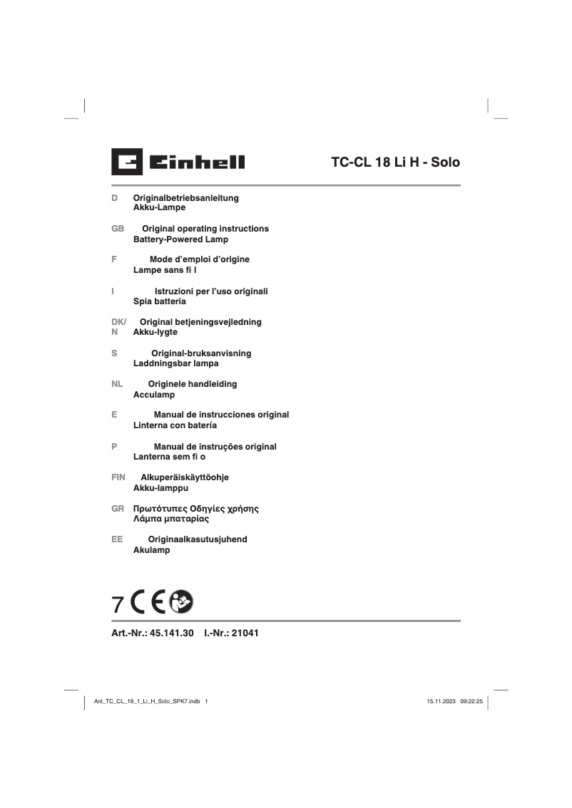 Page 1 de la notice Manuel utilisateur Einhell TC-CL 18 Li H - Solo
