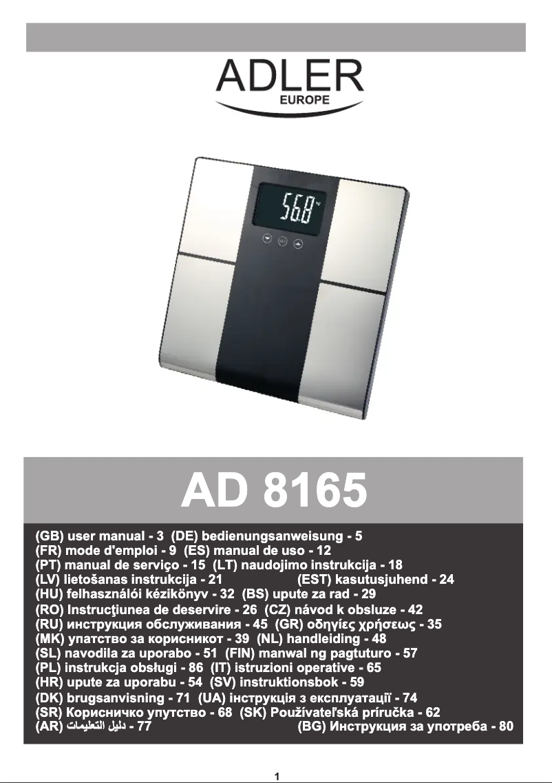 Imagen de la primera página del manual del dispositivo AD 8165