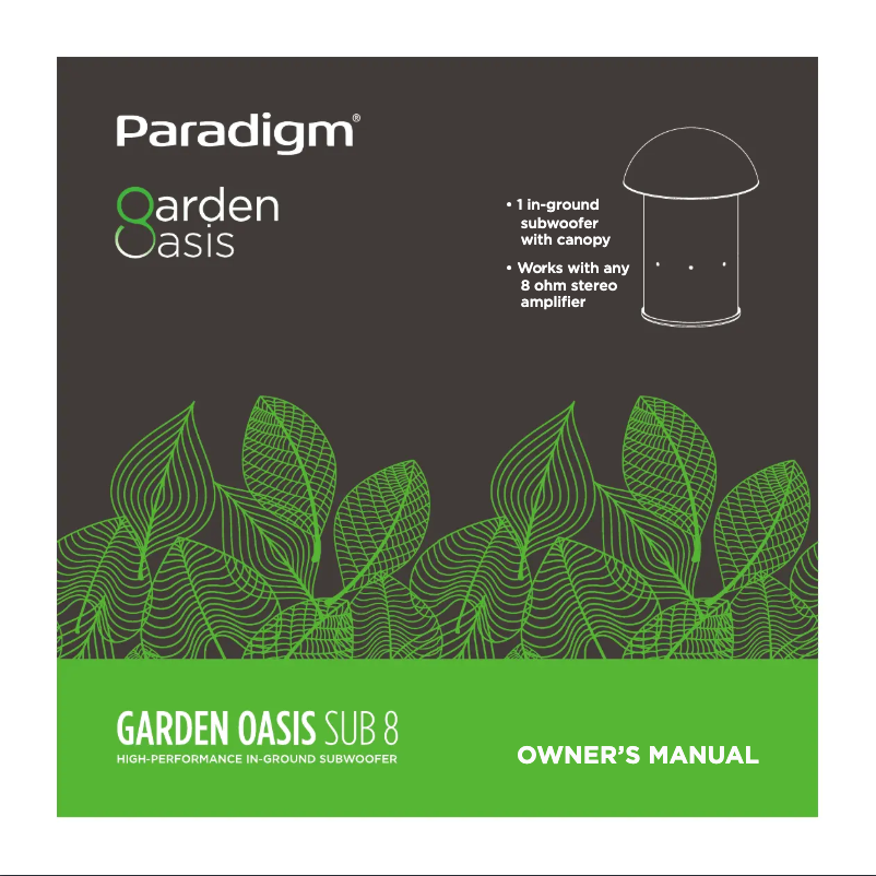 Page 1 of the manual User Manual Paradigm Garden Oasis Sub 8