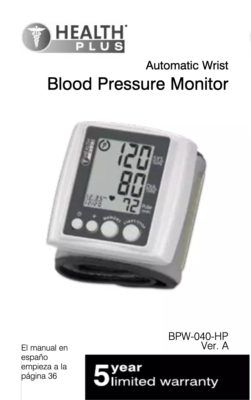 Page 1 de la notice Manuel utilisateur Health Plus BPW-040-HP