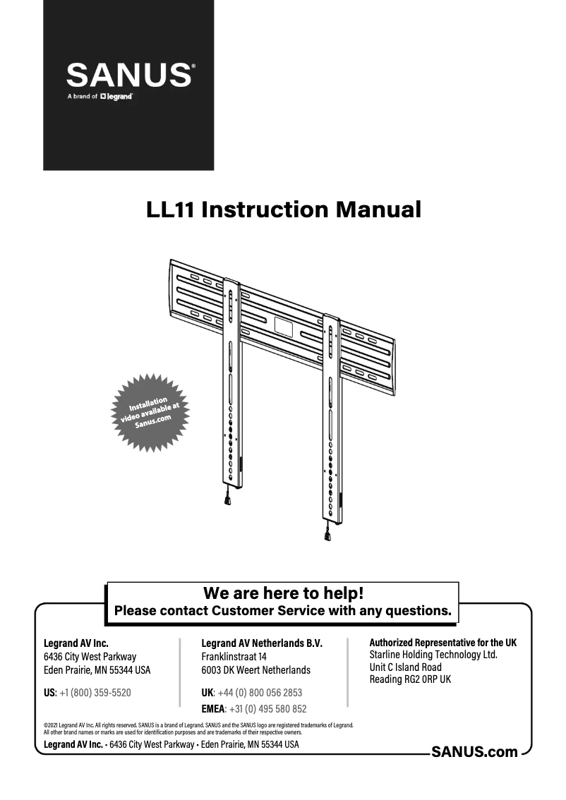 Page n°1 - Manuel utilisateur Sanus VisionMount LL11