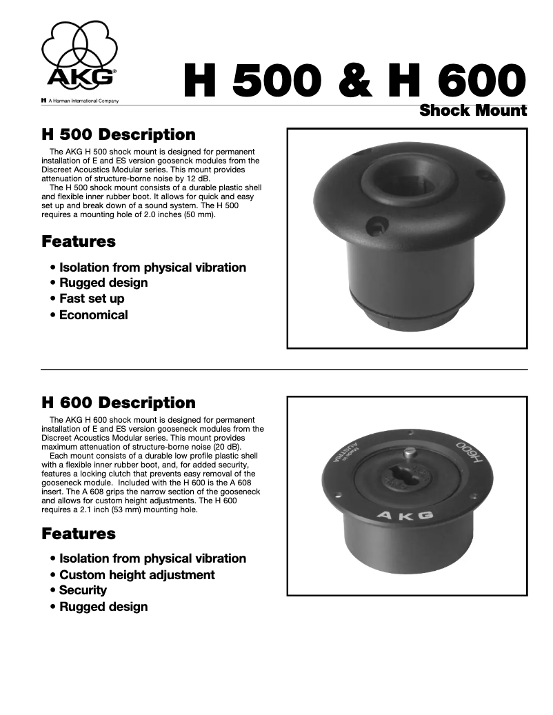 Page 1 de la notice Manuel utilisateur AKG H600