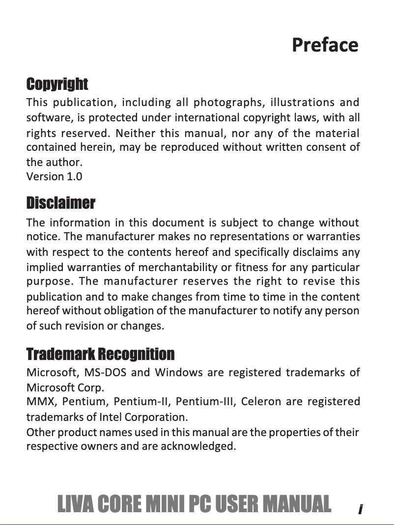 Image de la première page du manuel de l'appareil LIVA Core