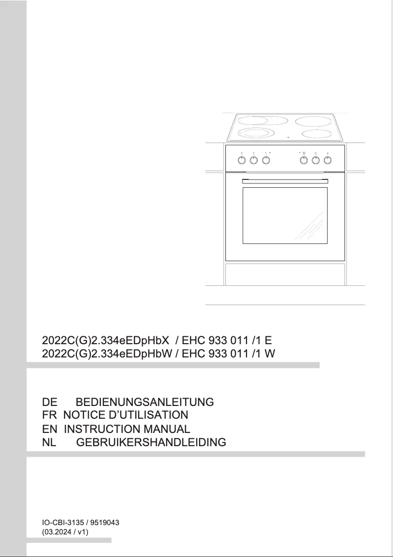 Page 1 de la notice Manuel utilisateur Amica EHC 933 011 W