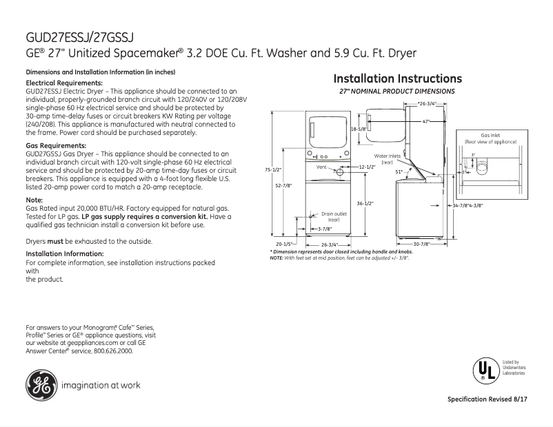 Image de la première page du manuel de l'appareil Spacemaker GUD27ESSJWW