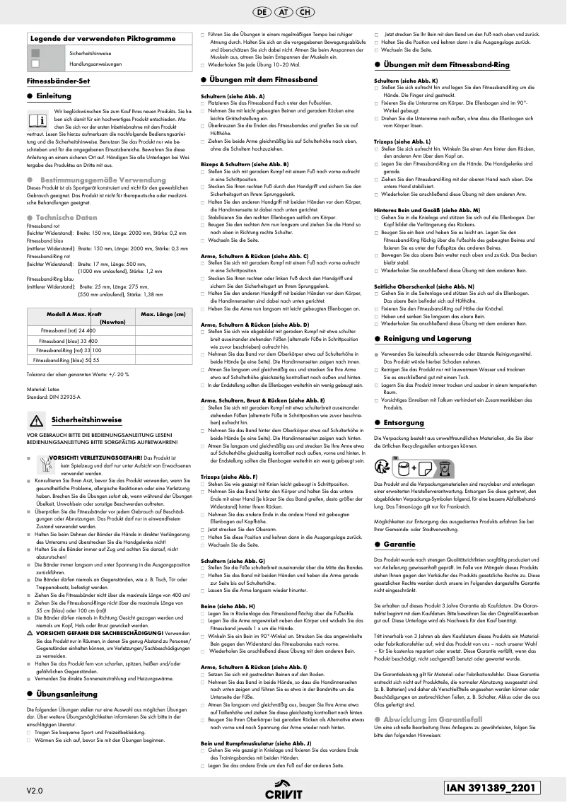 Page n°1 - Manuel utilisateur Crivit IAN 391389